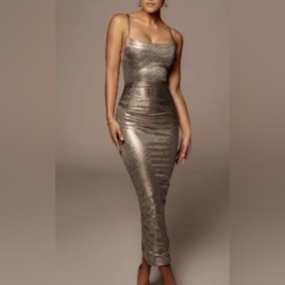 Jlux silver RUBI COWL NECK COCKTAIL DRESS Sz XXL